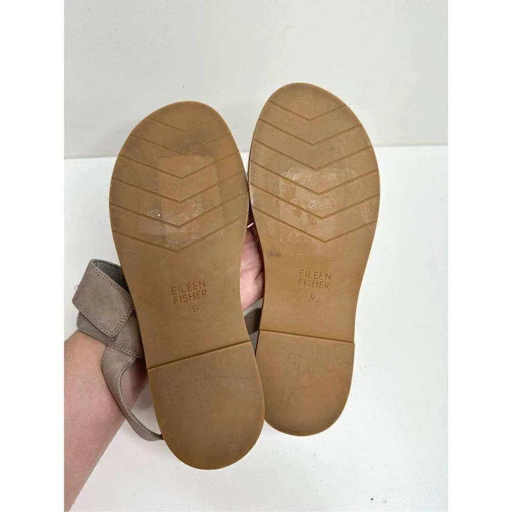 Eileen Fisher Taupe Leather Espadrille Flat‎ Sandals Size 6 Open Toe